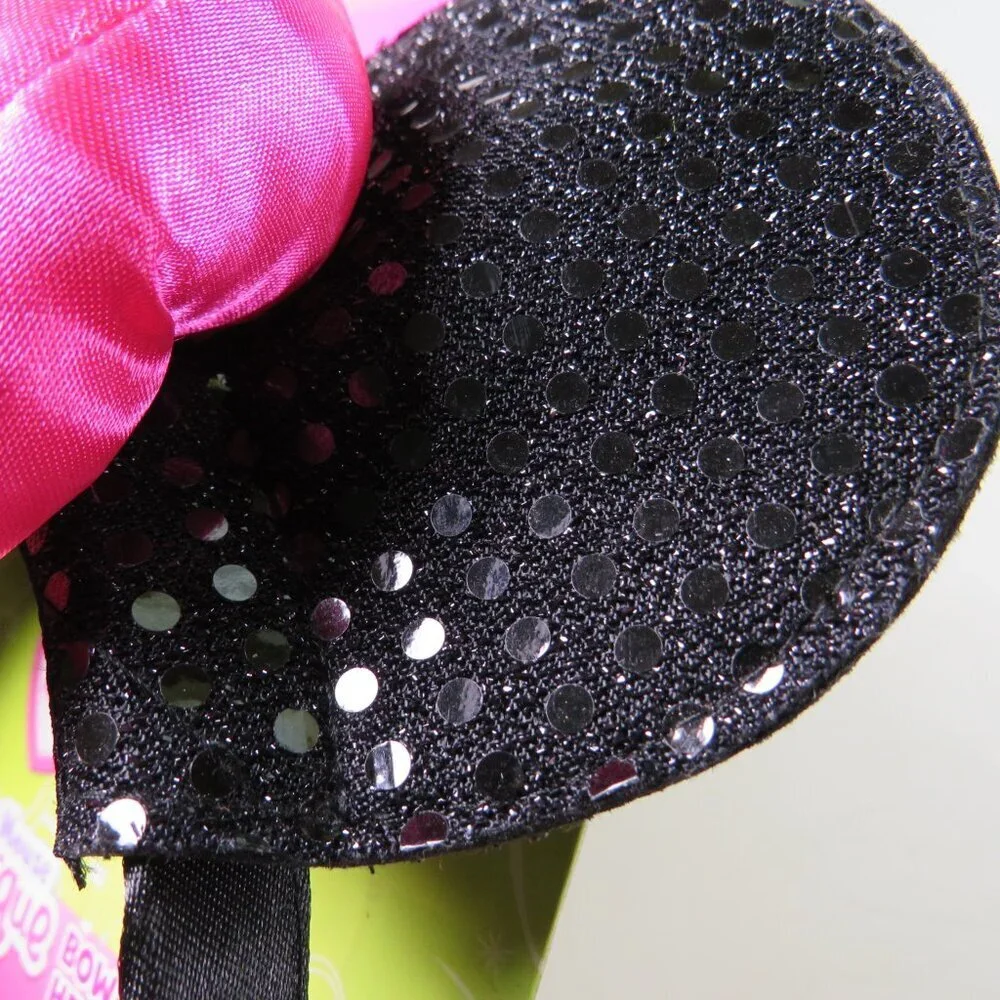 Minnie Mouse headband with sequins fabric ears, satin puffy pink polka dot bow